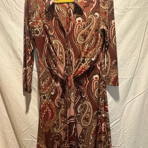 Tommy Hilfiger Paisley Long Sleeve Dress - BoHo Vibes-Brown and Red